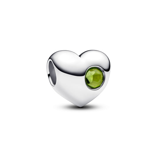 Charm – Sterling Silver – Engravable Spring Green Stone Heart