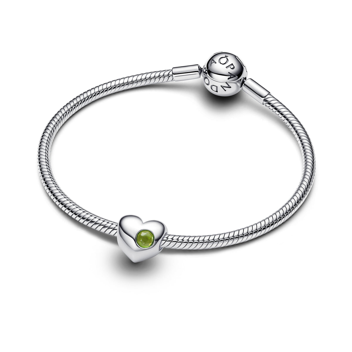 Charm – Sterling Silver – Engravable Spring Green Stone Heart