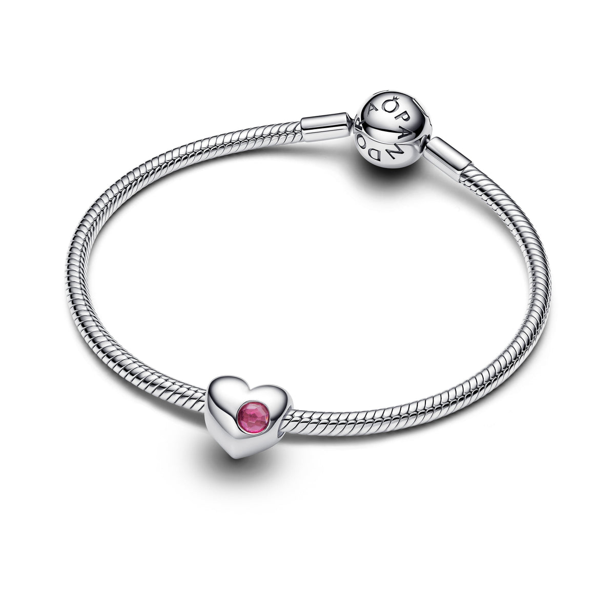Charm – Sterling Silver – Engravable Pink Stone Heart