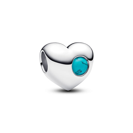 Charm – Sterling Silver – Engravable Turquoise Blue Stone Heart