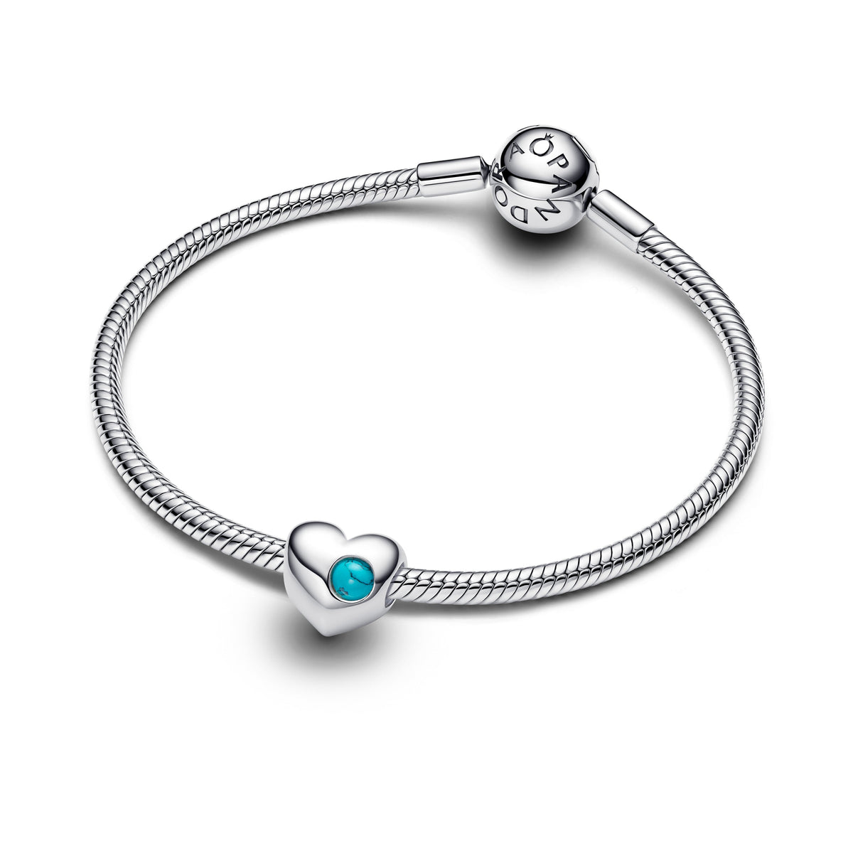 Charm – Sterling Silver – Engravable Turquoise Blue Stone Heart