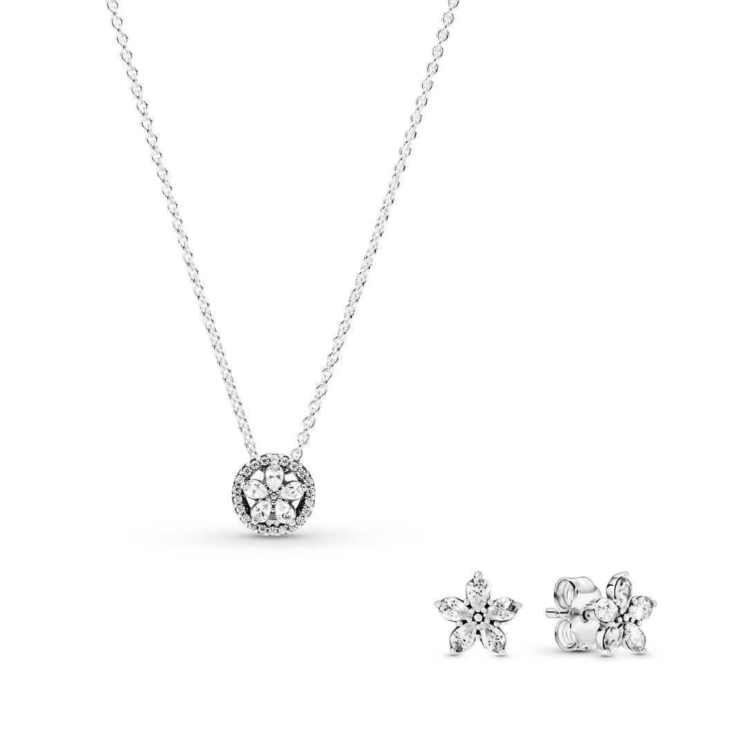 Necklace – Sterling Silver – Sparkling Snowflake & Earring Gift Set