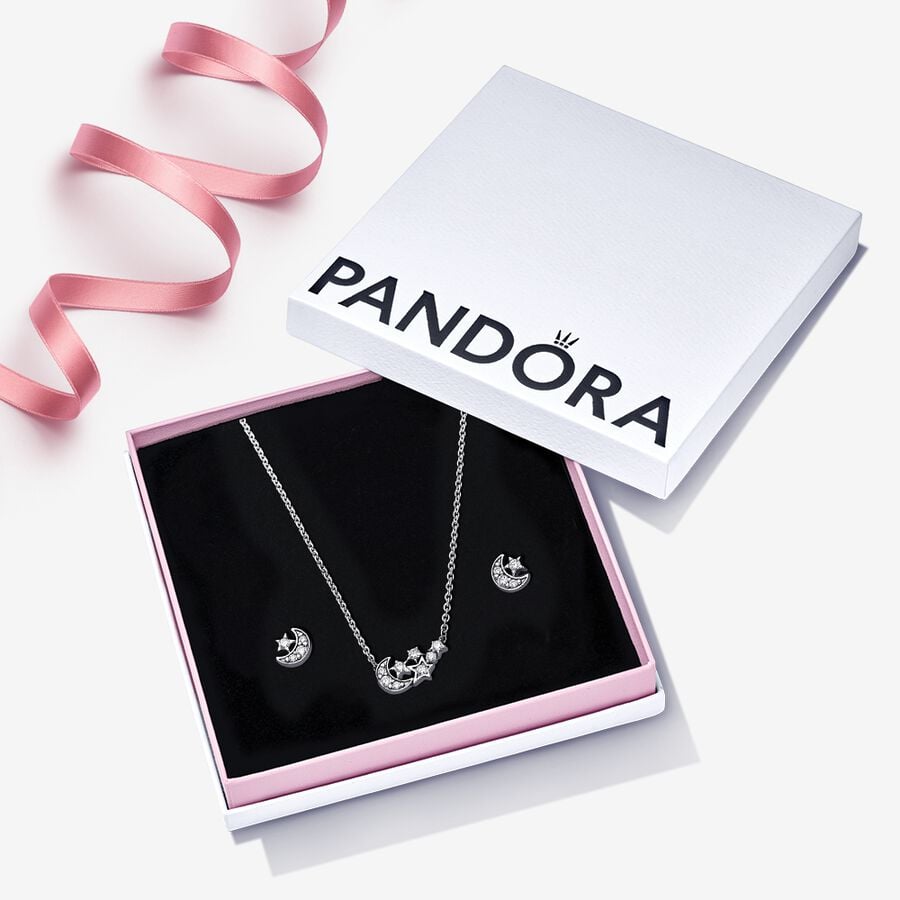 Gift Set – Sterling Silver – Sparkling Moon & Star Jewellery
