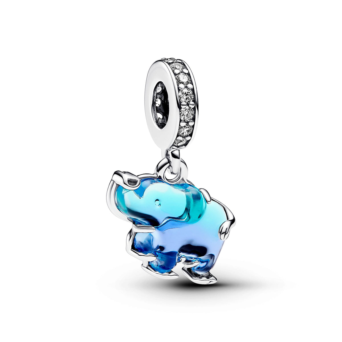 Dangle Charm – Sterling Silver – Blue Murano Glass Elephant