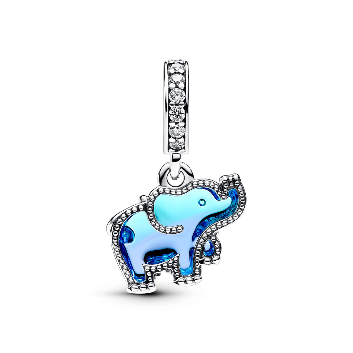 Dangle Charm – Sterling Silver – Blue Murano Glass Elephant