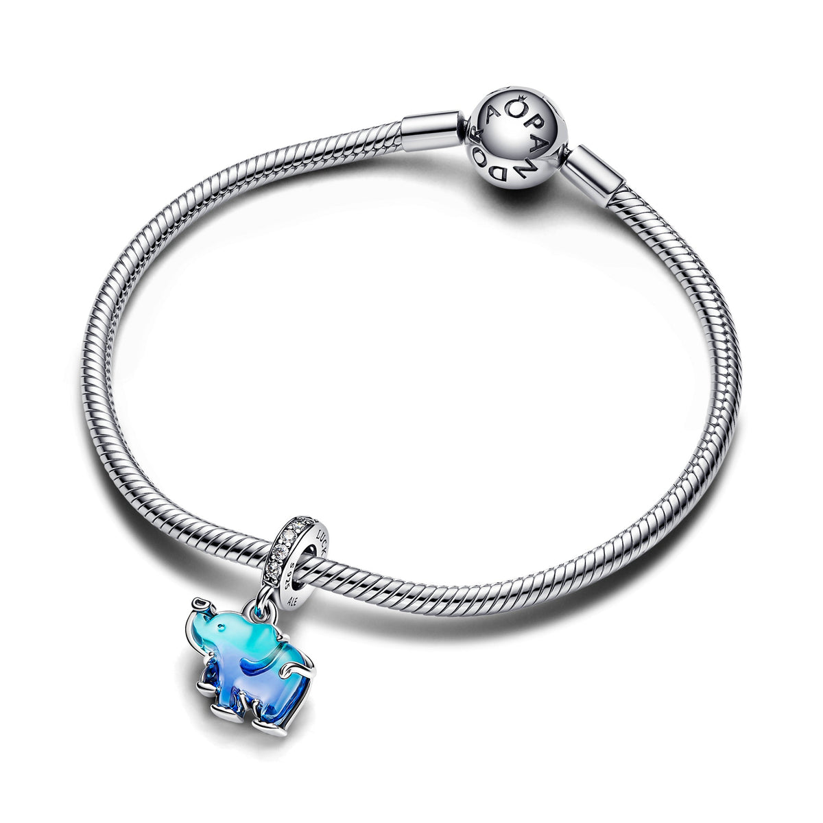 Dangle Charm – Sterling Silver – Blue Murano Glass Elephant