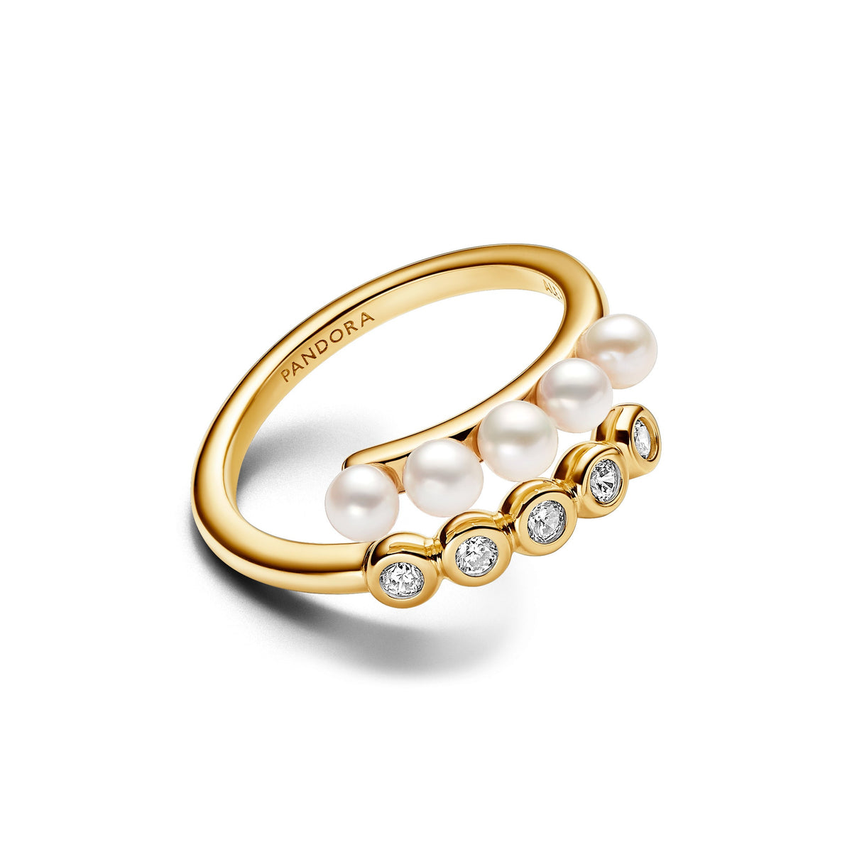 Ring – 14k Gold-Plated – Treated Freshwater Cultured Pearls & Stones Open