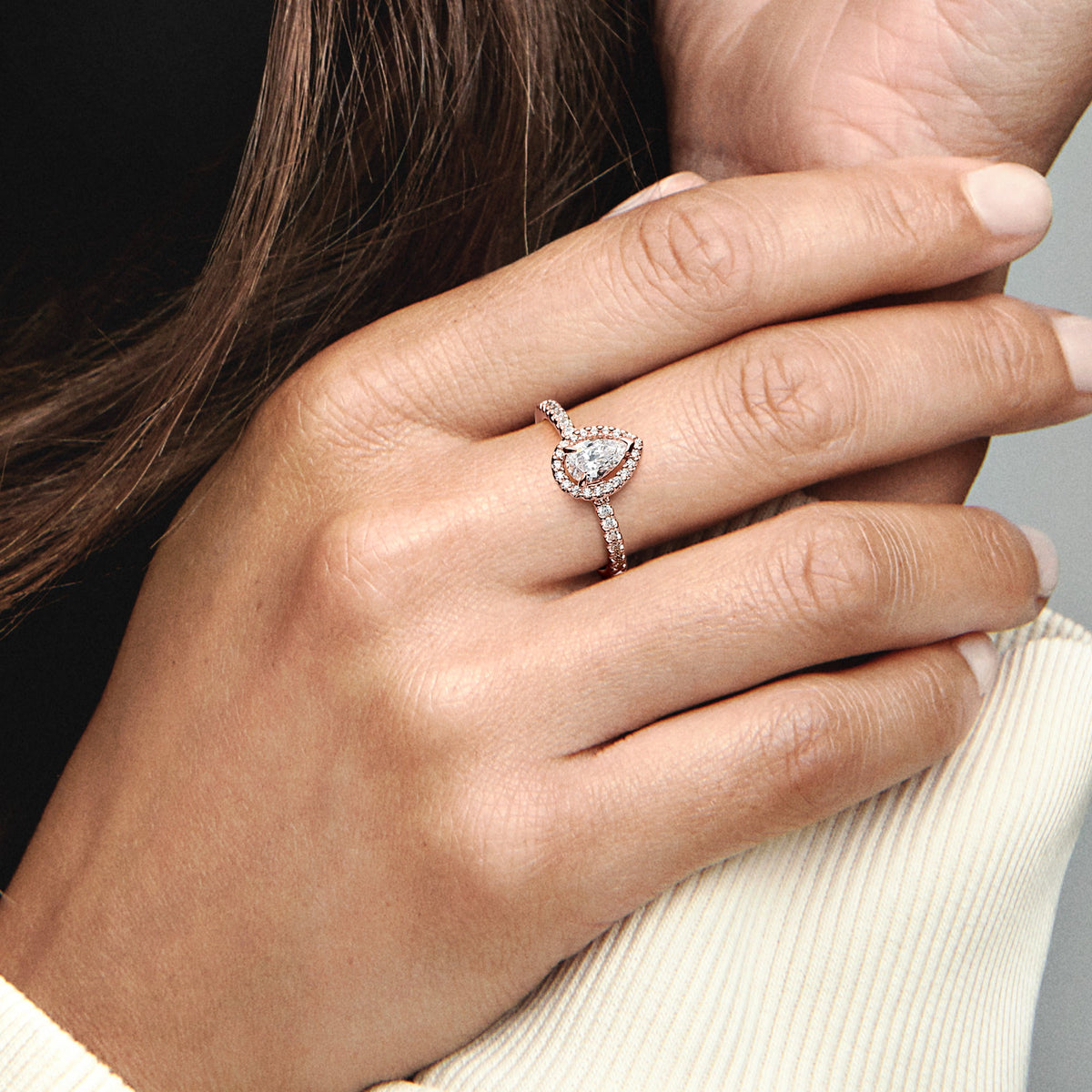 Ring – 14k Rose Gold-Plated – Sparkling Pear Halo