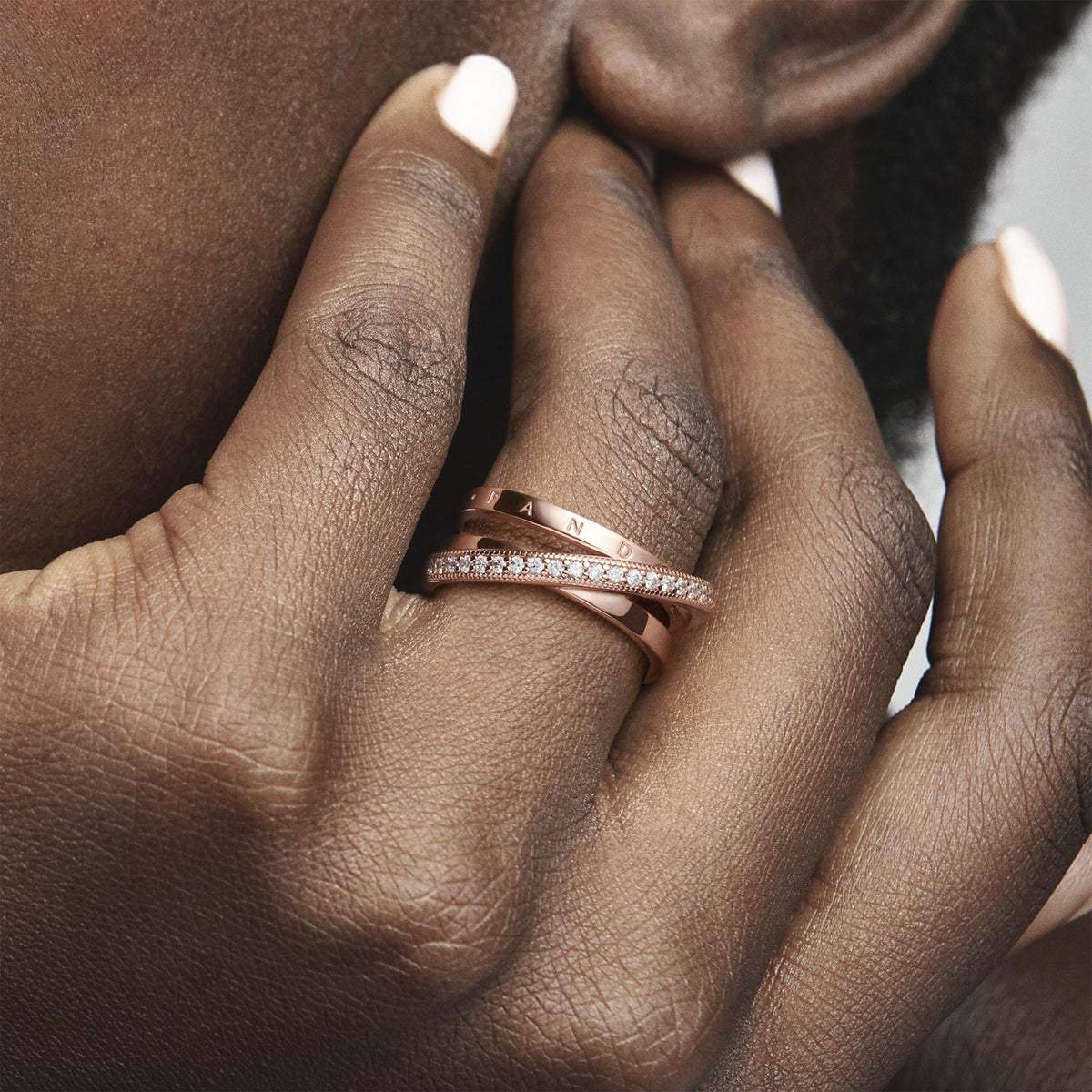 Ring – 14k Rose Gold-Plated – Crossover Pavé Triple Band