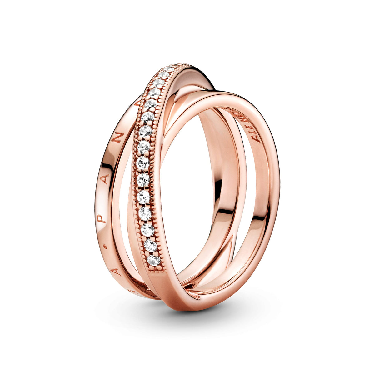 Ring – 14k Rose Gold-Plated – Crossover Pavé Triple Band
