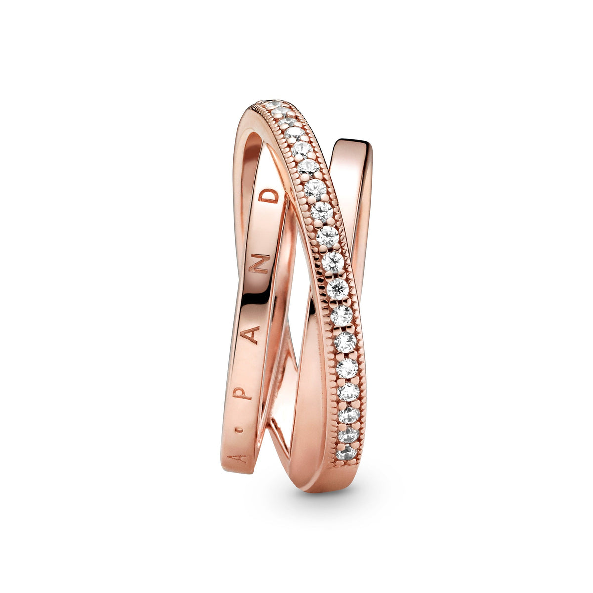 Ring – 14k Rose Gold-Plated – Crossover Pavé Triple Band