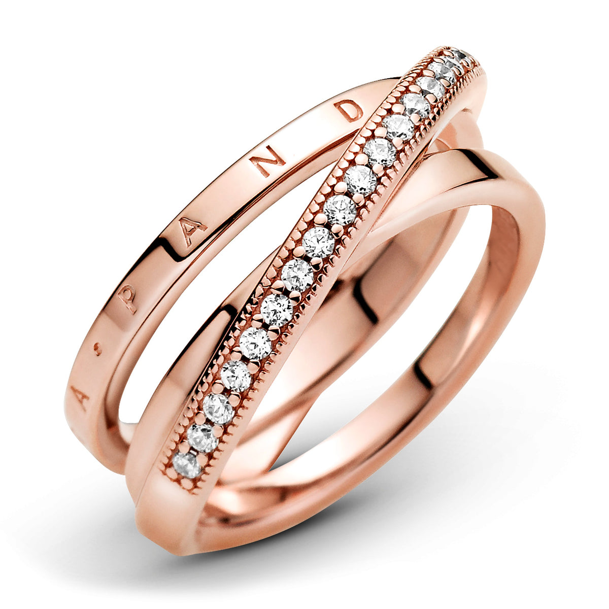 Ring – 14k Rose Gold-Plated – Crossover Pavé Triple Band