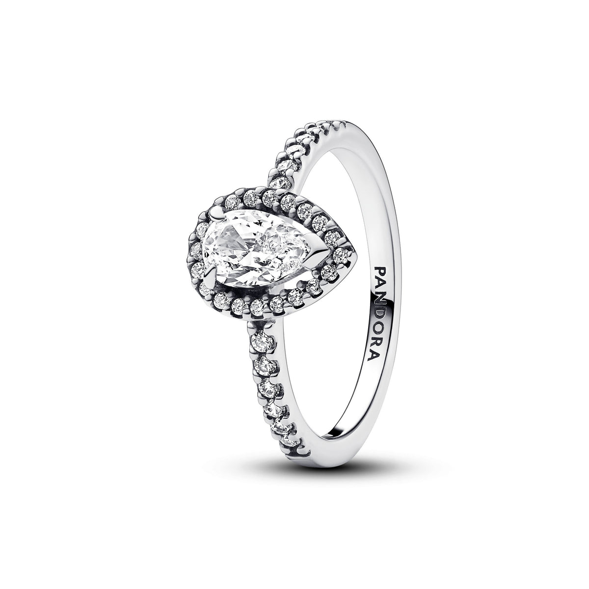 Ring – Sterling Silver – Sparkling Pear Halo