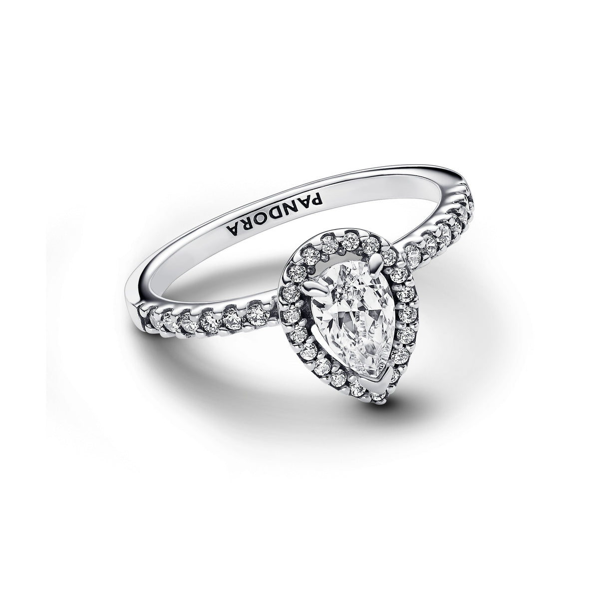 Ring – Sterling Silver – Sparkling Pear Halo