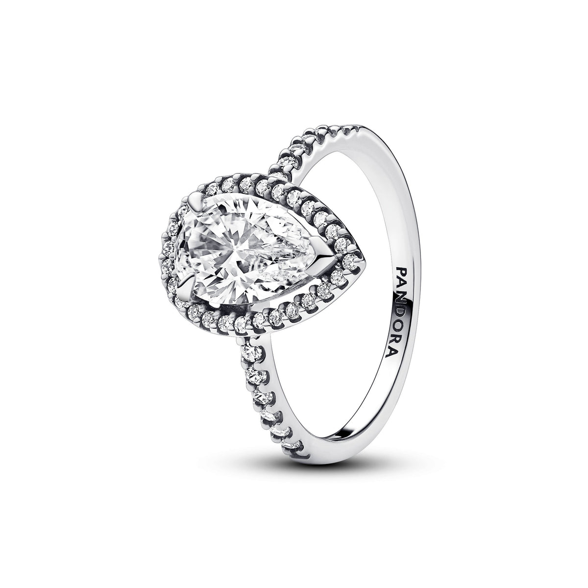 Ring – Sterling Silver – Sparkling Pear Halo