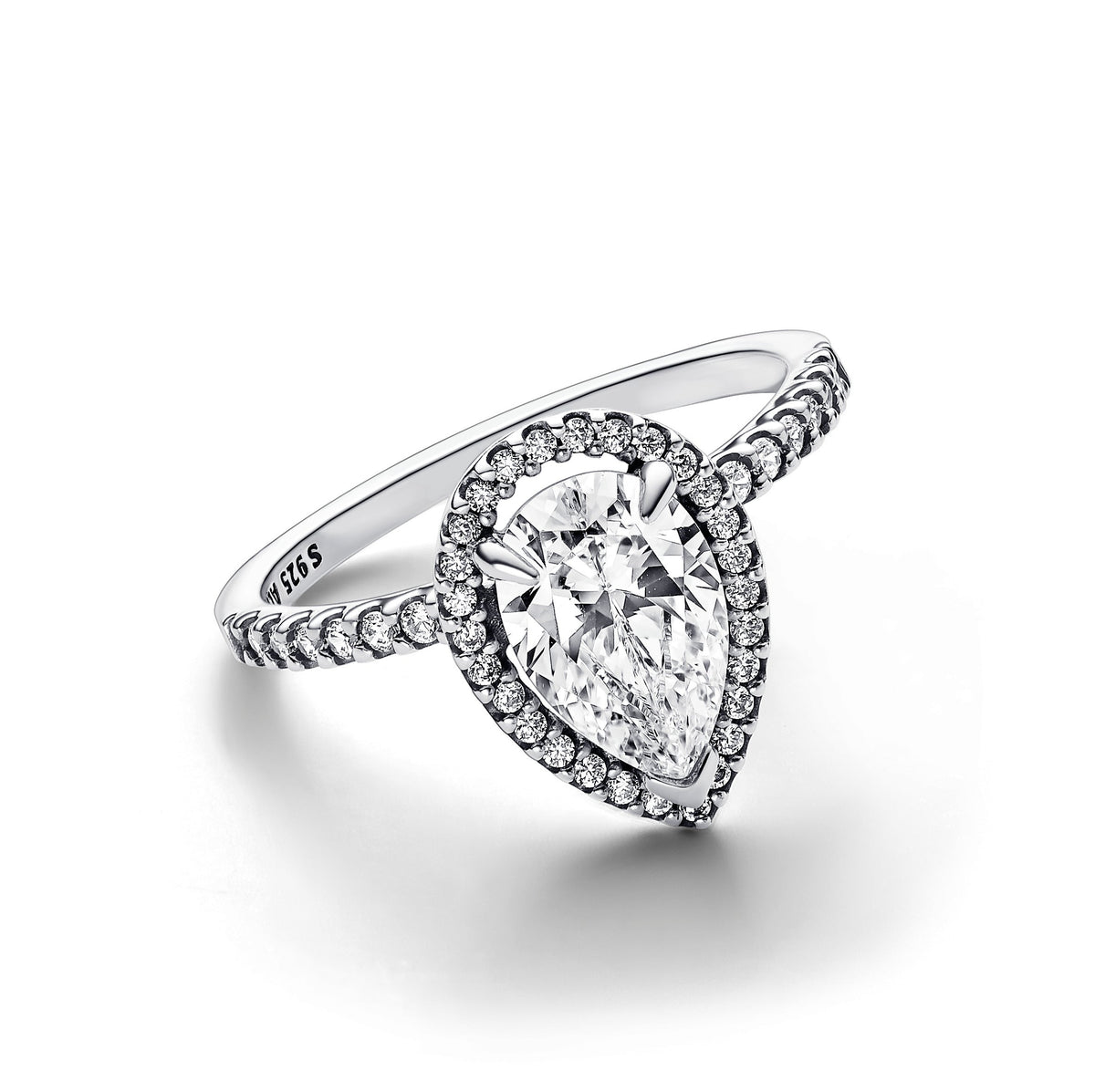 Ring – Sterling Silver – Sparkling Pear Halo