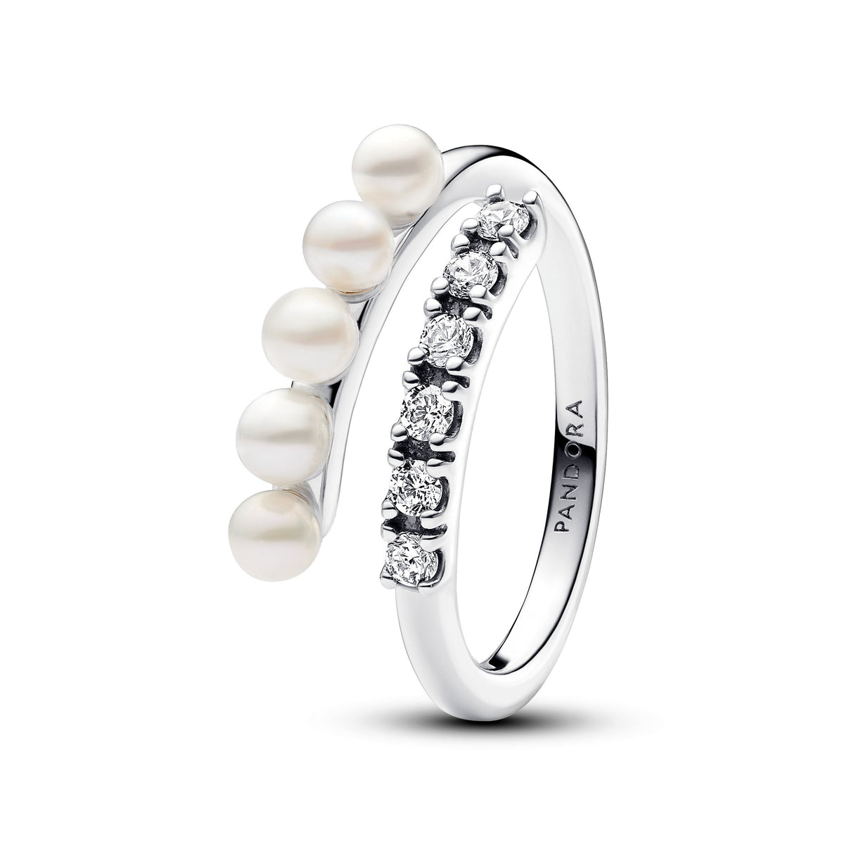 Ring – Sterling Silver – Treated Freshwater Cultured Pearls & Pavé Open