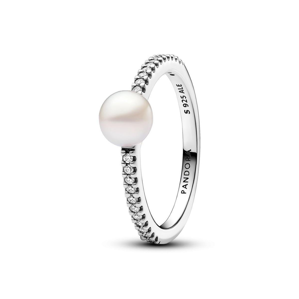 Ring – Sterling Silver – Treated Freshwater Cultured Pearl & Pavé