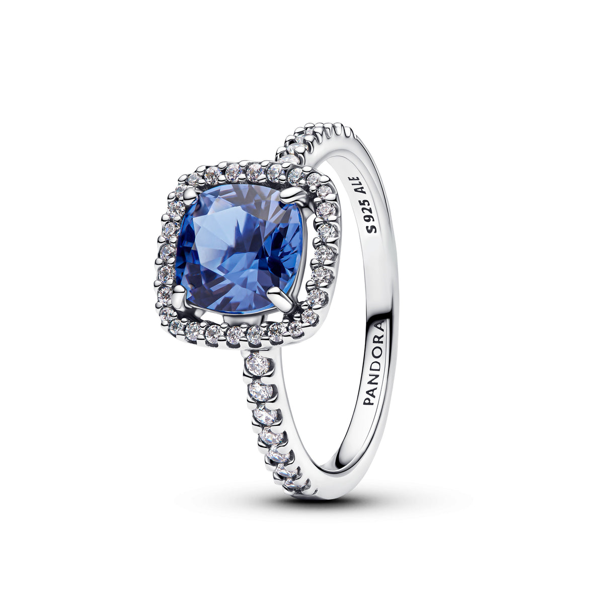 Ring – Sterling Silver – Sparkling Square Blue Halo Statement