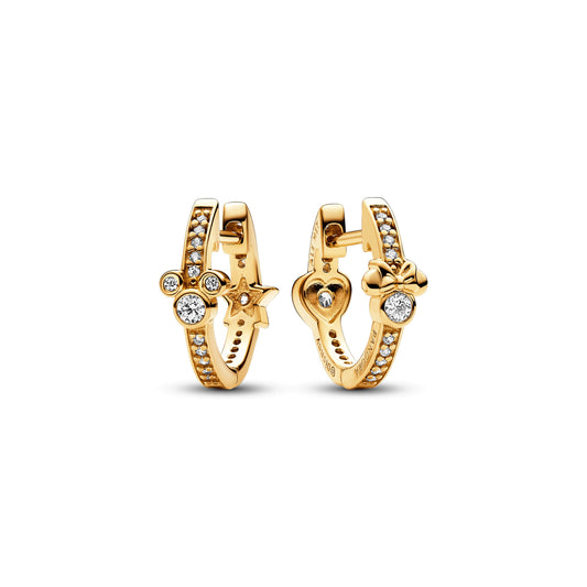 Hoop Earrings – 14k Gold-Plated – Disney Mickey Mouse & Minnie Mouse Sparkling