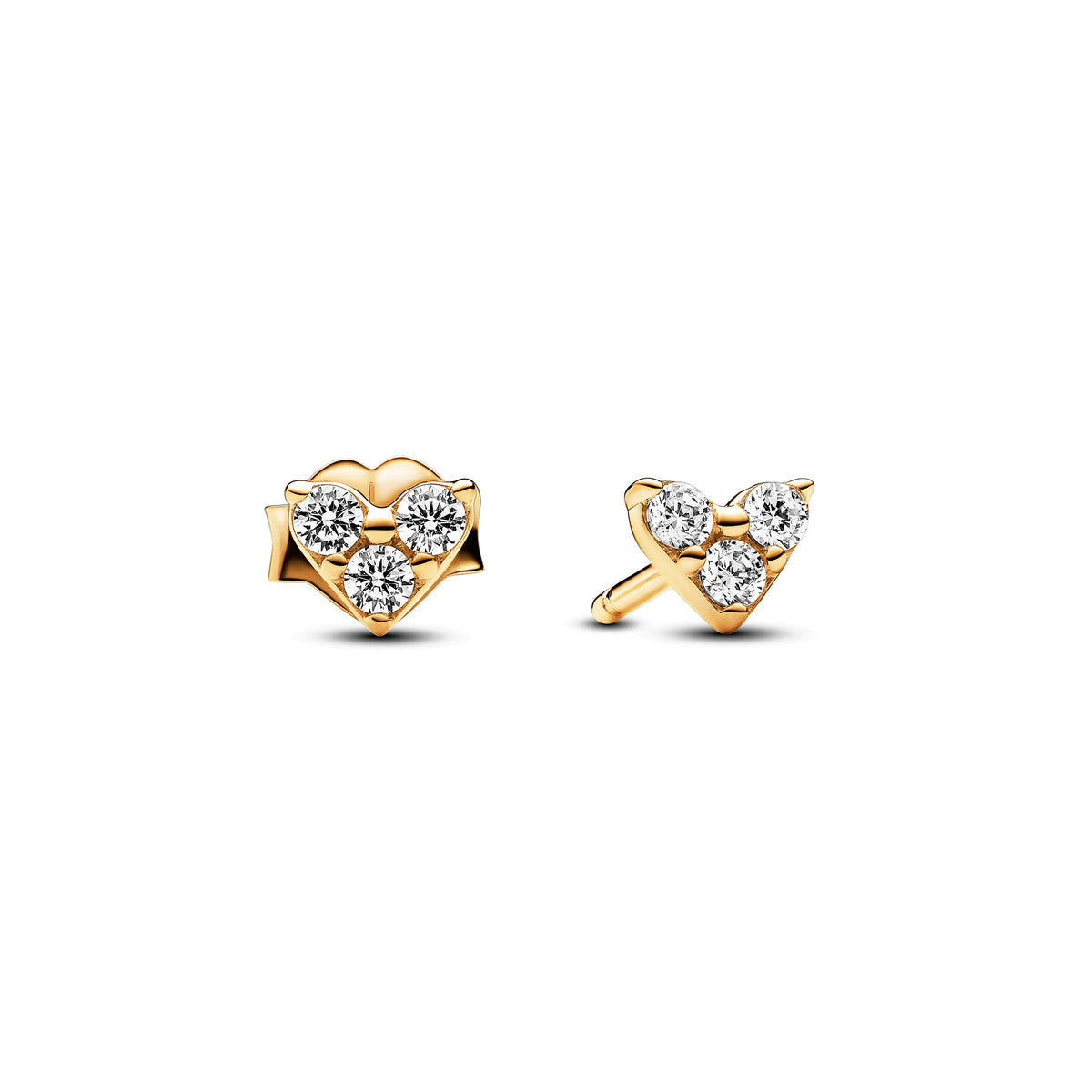 Stud Earrings – 14k Gold-Plated – Triple Stone Heart