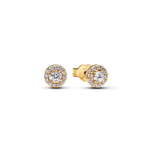 Stud Earrings – 14k Gold-Plated – Round Pavé Halo