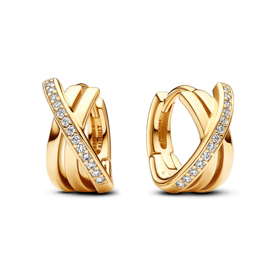 Hoop Earrings – 14k Gold-Plated – Crossover Pavé