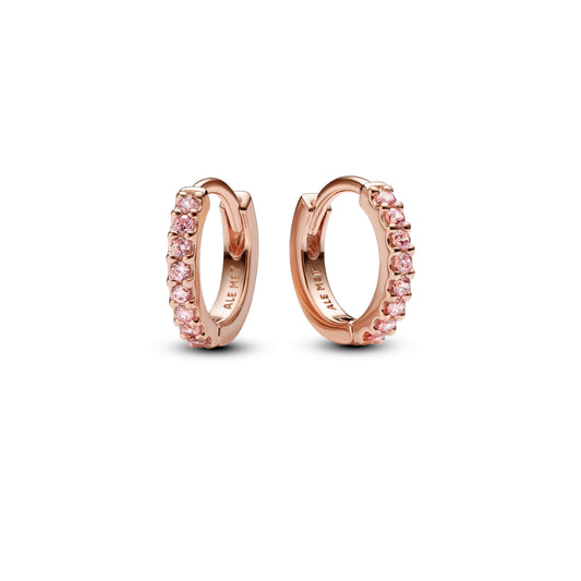 Hoop Earrings – 14k Rose Gold-Plated – Sparkling Pink Huggie