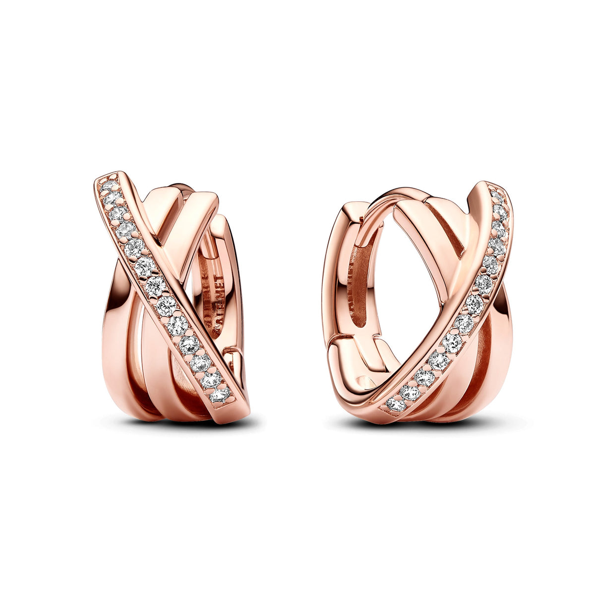Hoop Earrings – 14k Rose Gold-Plated – Crossover Pavé