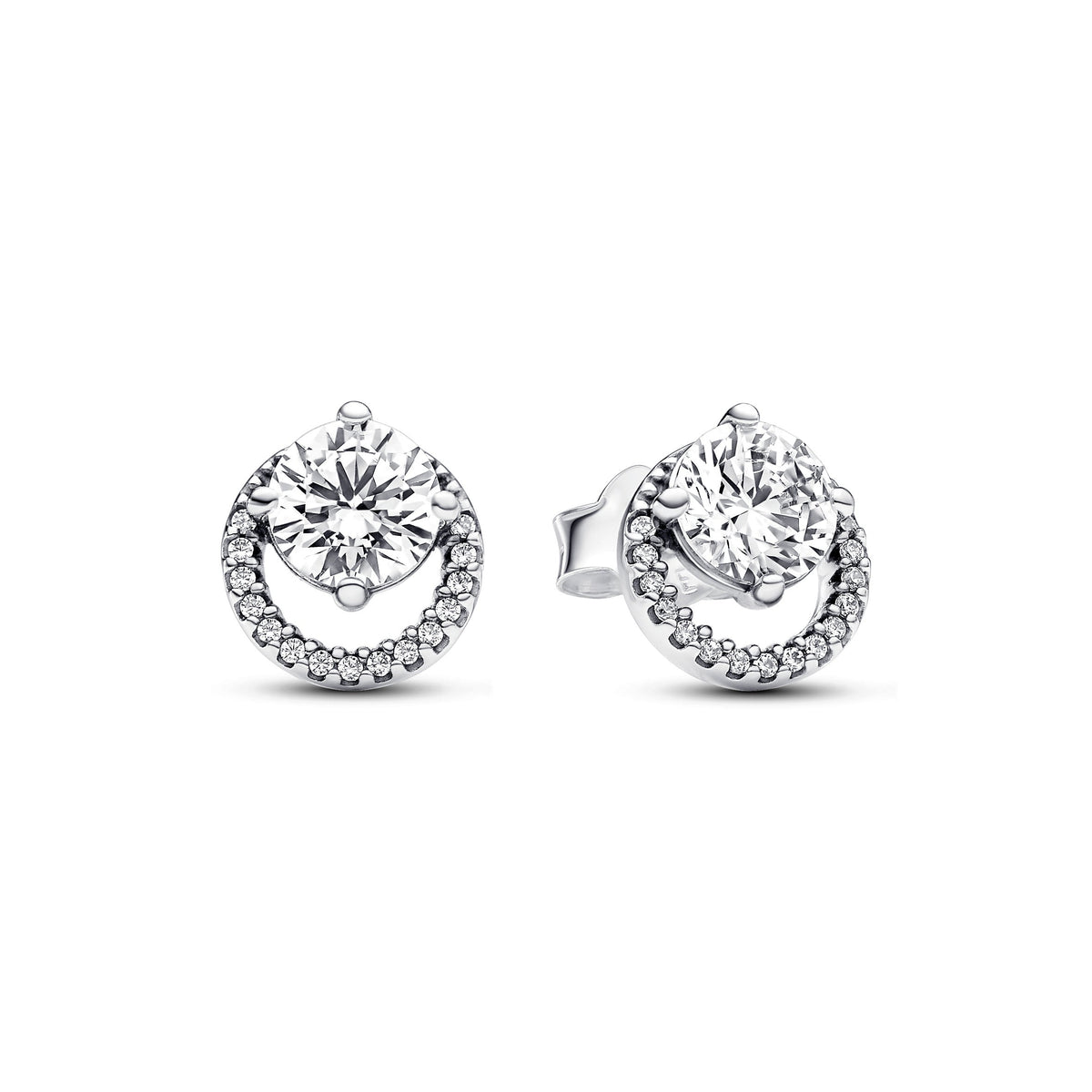 Stud Earrings – Sterling Silver – Sparkling Round Halo