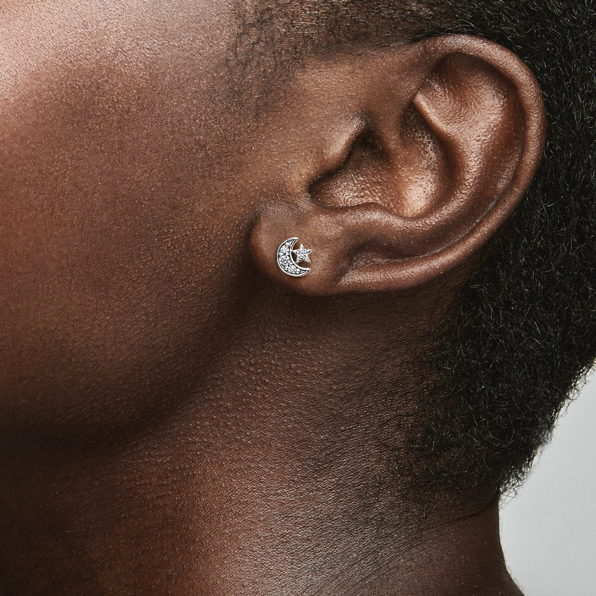 Stud Earrings – Sterling Silver – Sparkling Moon & Star