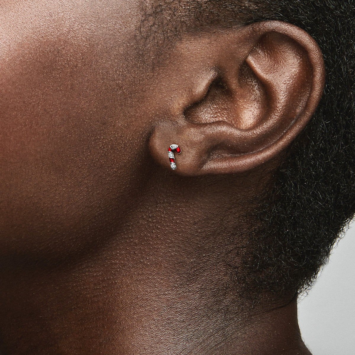Stud Earrings – Sterling Silver – Sparkling Red Candy Cane