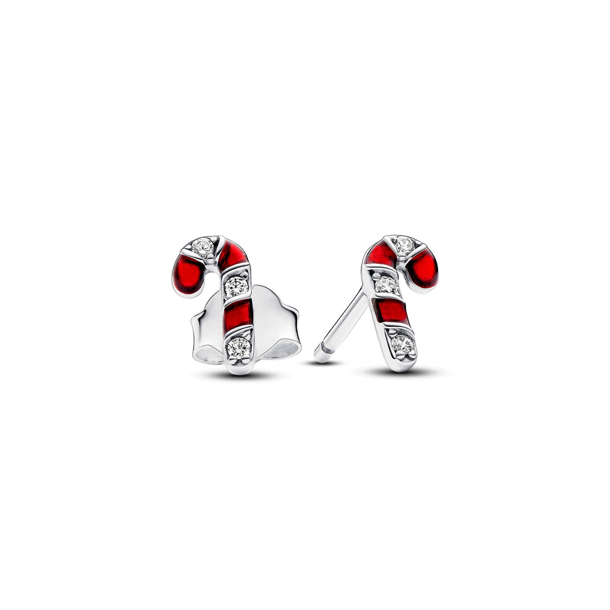 Stud Earrings – Sterling Silver – Sparkling Red Candy Cane
