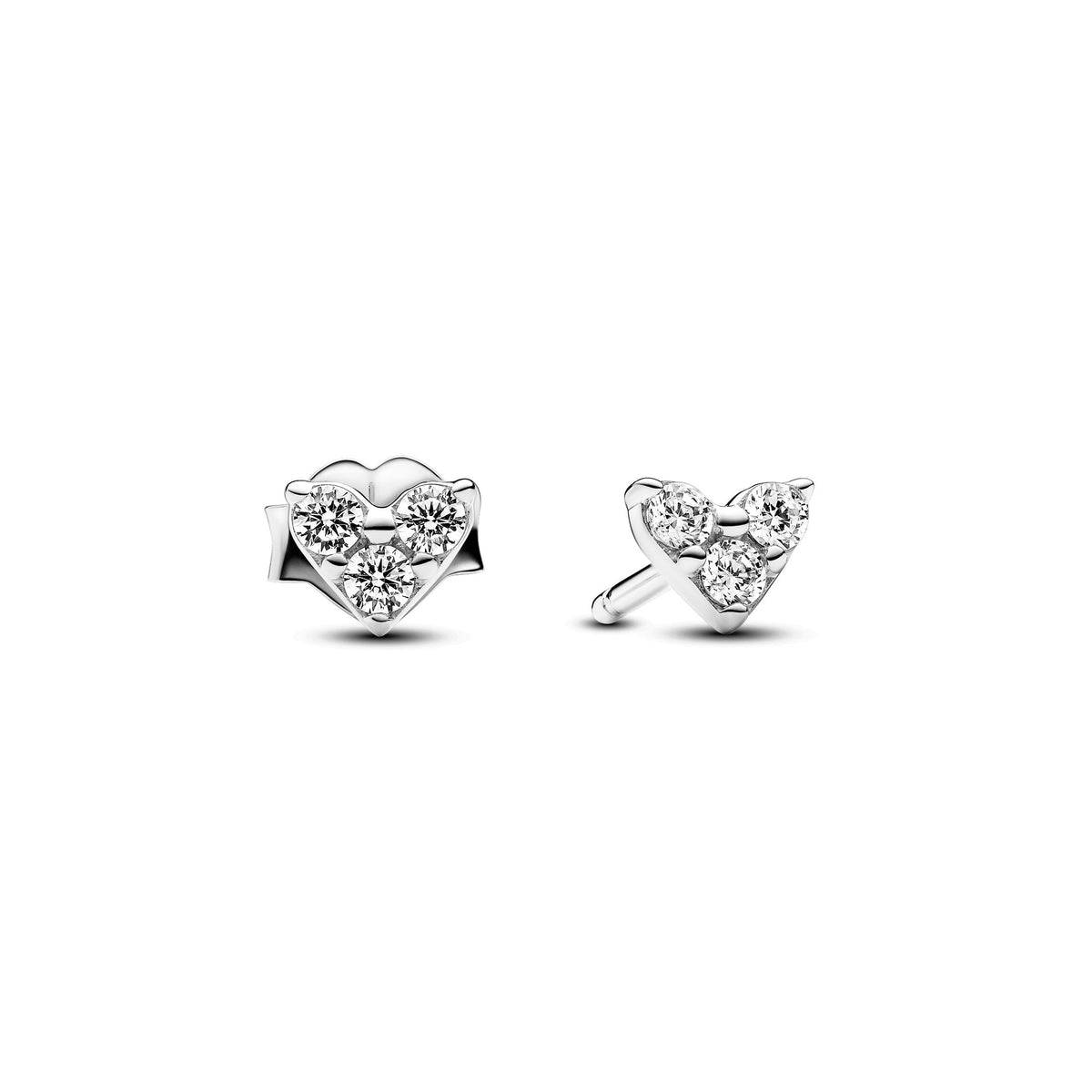 Stud Earrings – Sterling Silver – Triple Stone Heart