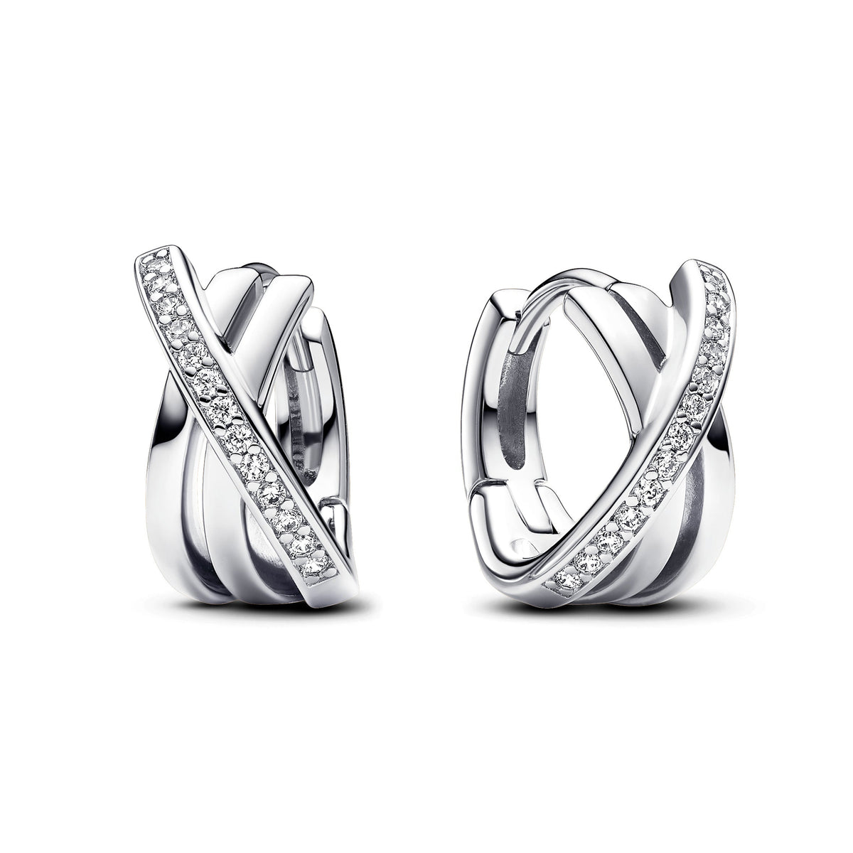 Hoop Earrings – Sterling Silver – Crossover Pavé