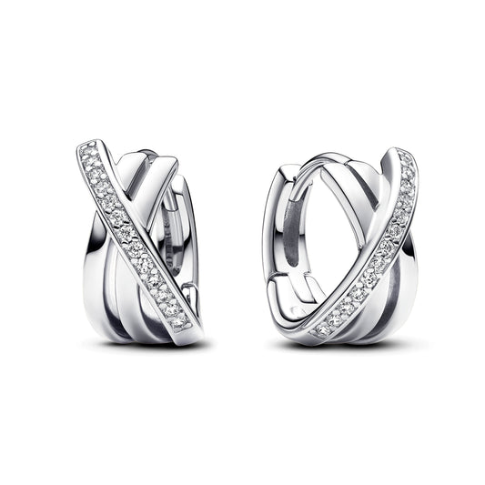 Hoop Earrings – Sterling Silver – Crossover Pavé