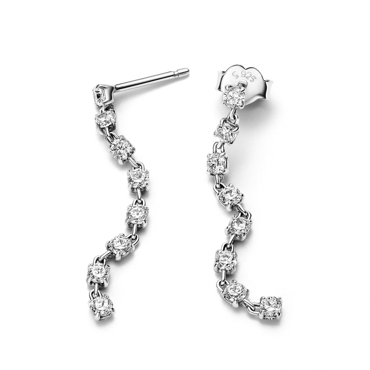 Drop Earrings – Sterling Silver – Sparkling Eight Stones