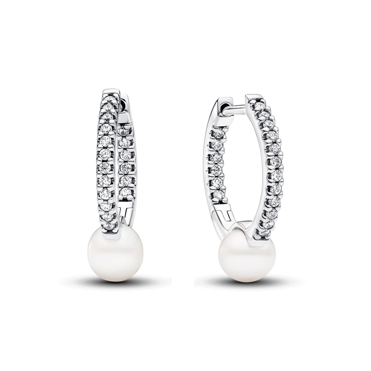 Hoop Earrings – Sterling Silver – Treated Freshwater Cultured Pearl & Pavé