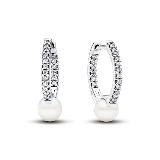 Hoop Earrings – Sterling Silver – Treated Freshwater Cultured Pearl & Pavé