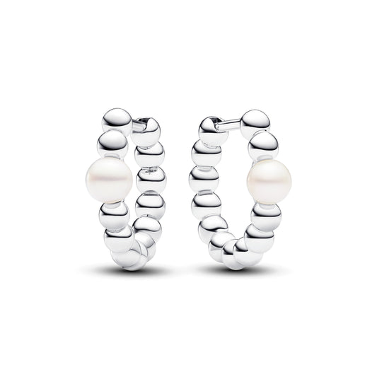 Hoop Earrings – Sterling Silver – Treated Freshwater Cultured Pearl & Beads
