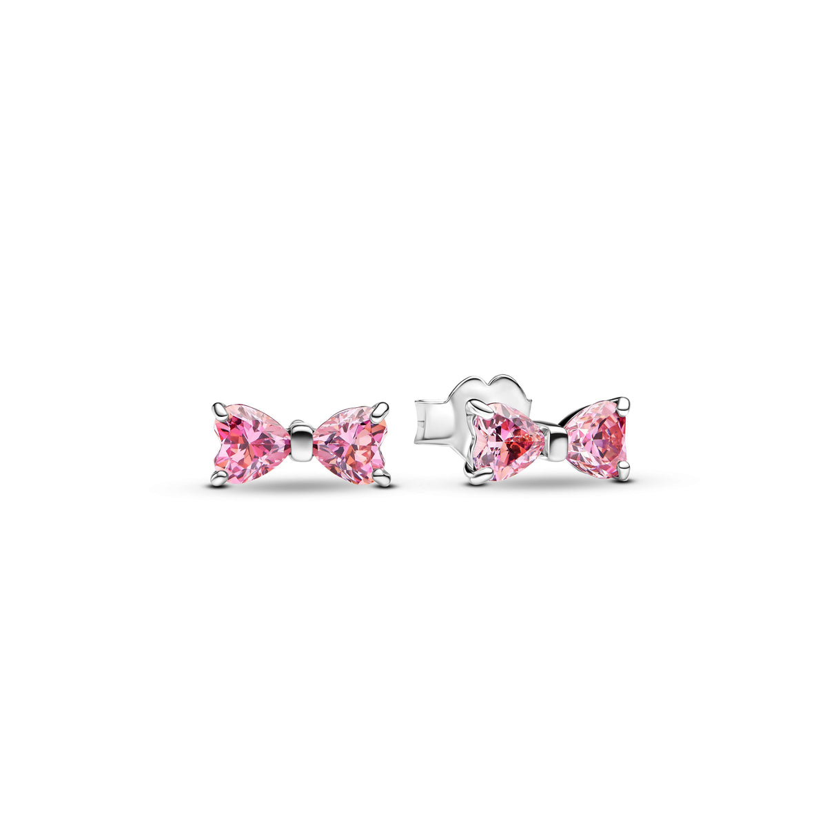 Stud Earrings – Sterling Silver – Sparkling Pink Bow
