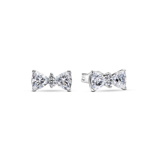 Stud Earrings – Sterling Silver – Sparkling Bow