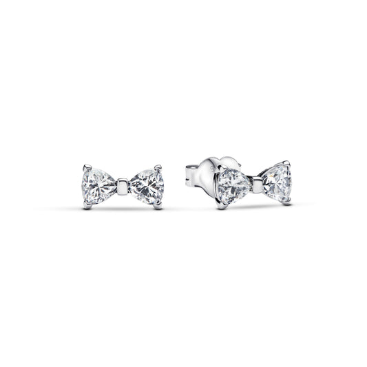 Stud Earrings – Sterling Silver – Sparkling Small Bow