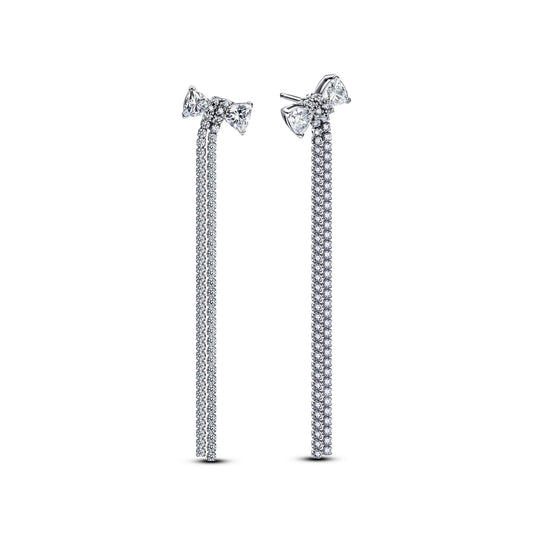 Drop Earrings – Sterling Silver – Pavé Bow