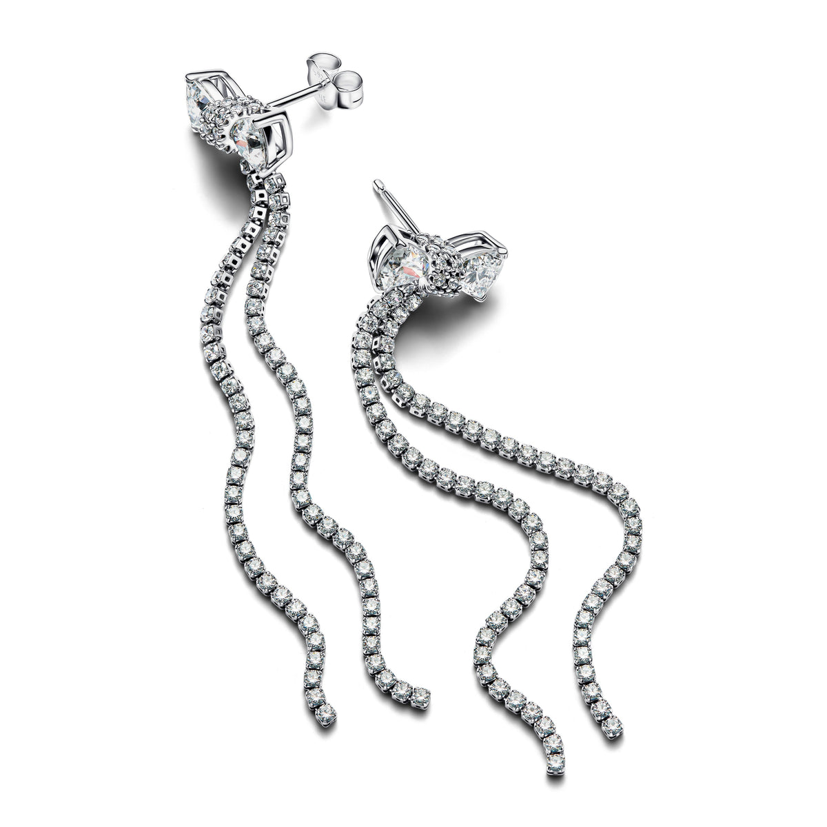 Drop Earrings – Sterling Silver – Pavé Bow