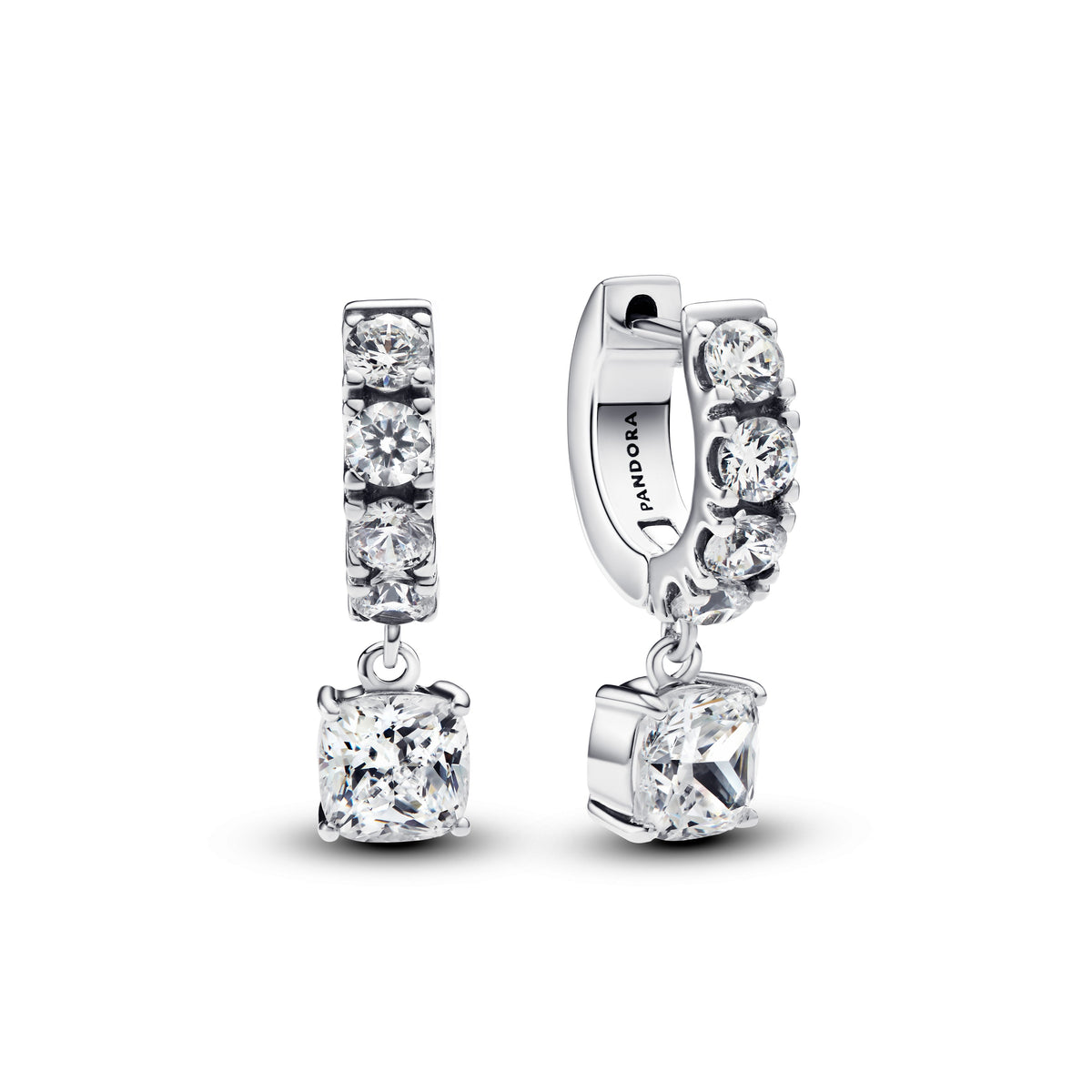 Hoop Earrings – Sterling Silver – Pavé Dangle