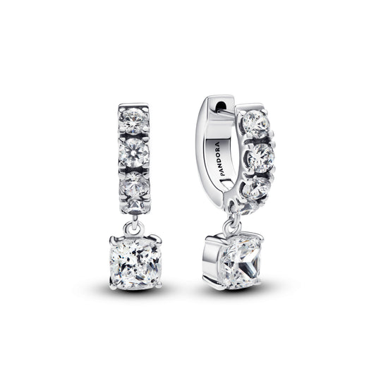 Hoop Earrings – Sterling Silver – Pavé Dangle