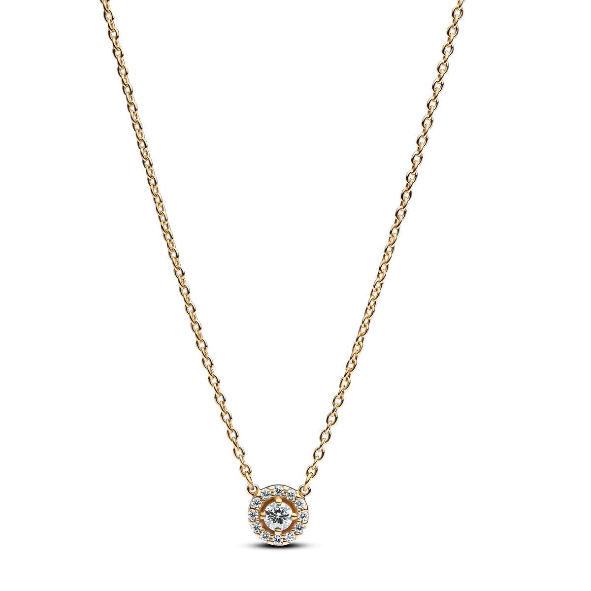 Pendant Necklace – 14k Gold-Plated – Round Pavé Halo