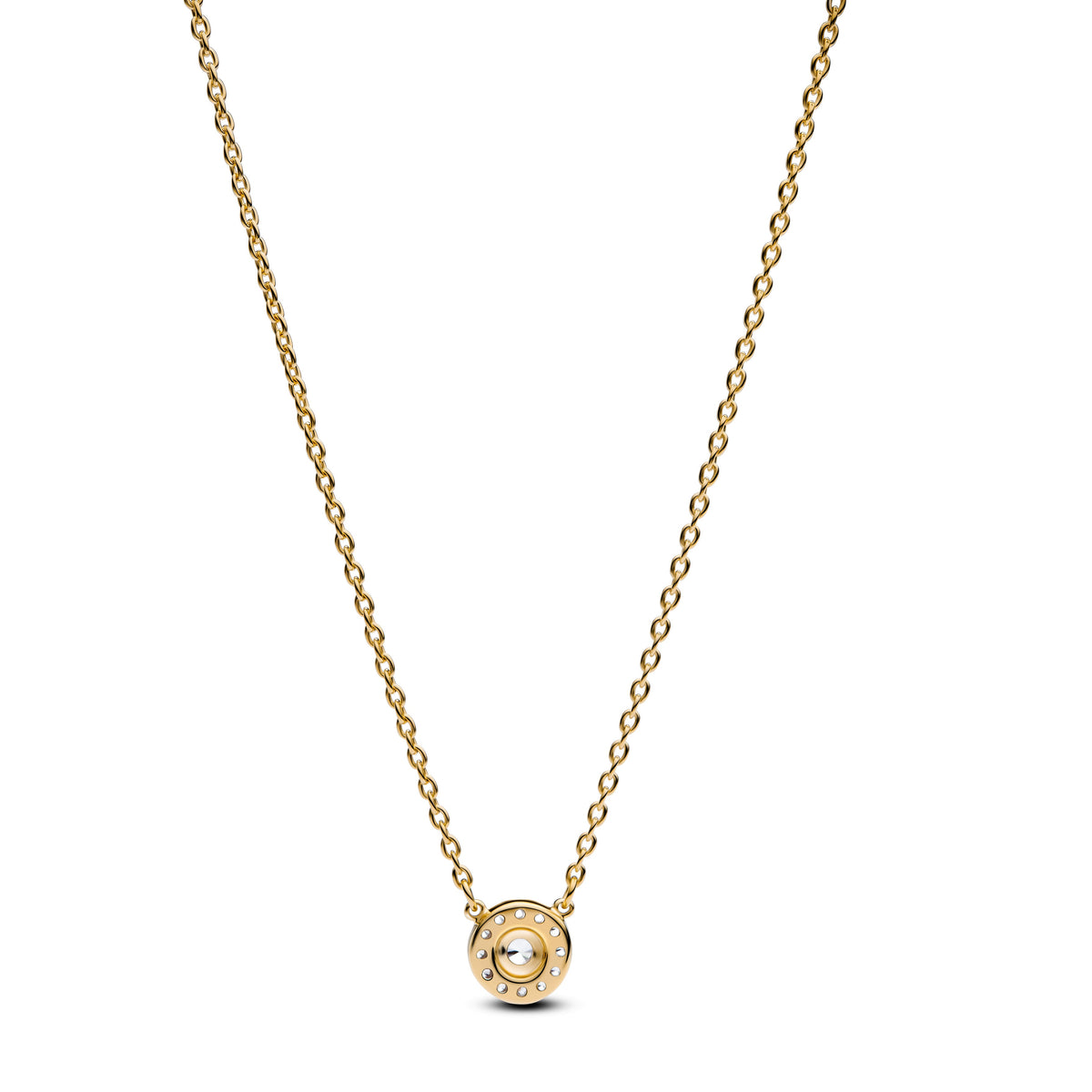 Pendant Necklace – 14k Gold-Plated – Round Pavé Halo