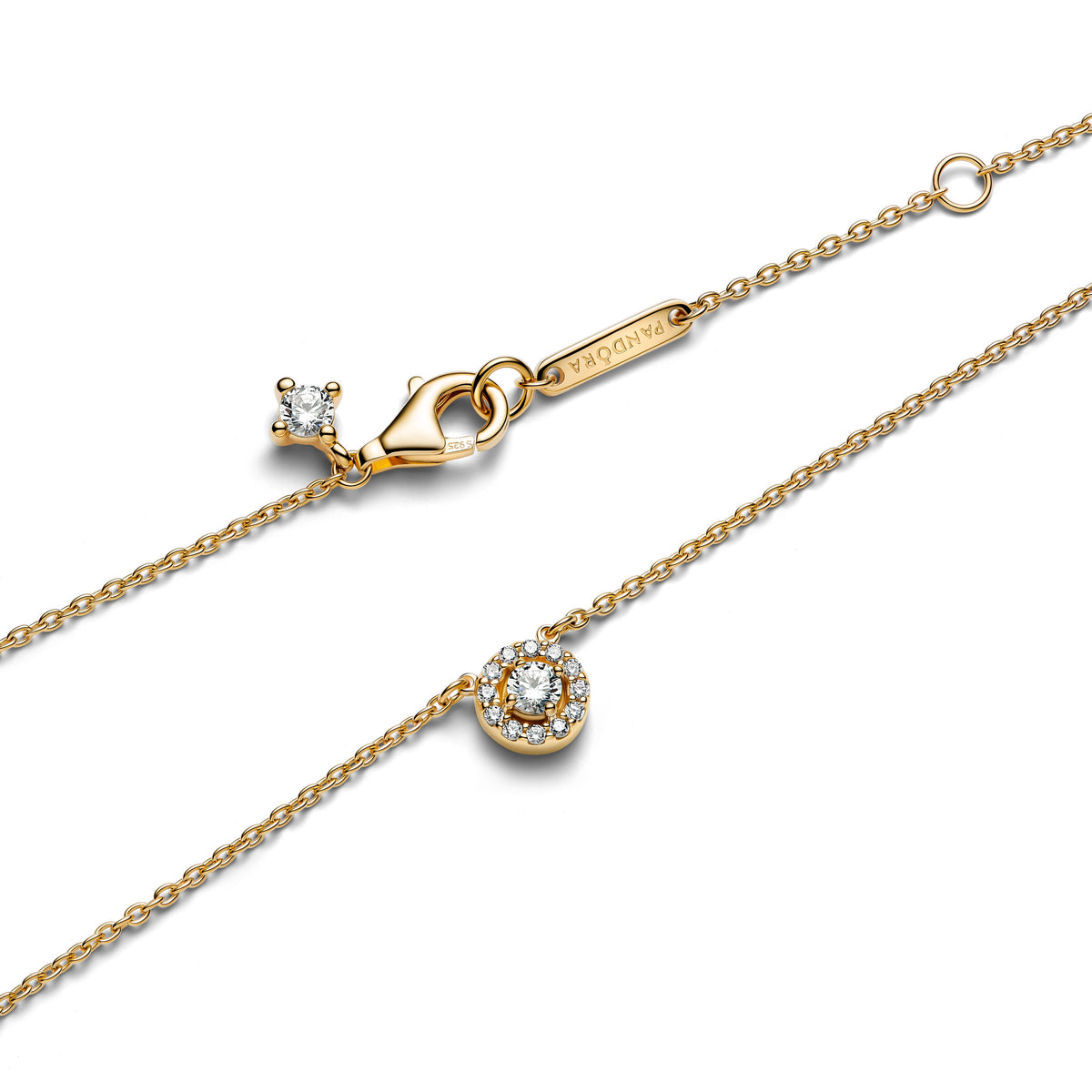 Pendant Necklace – 14k Gold-Plated – Round Pavé Halo